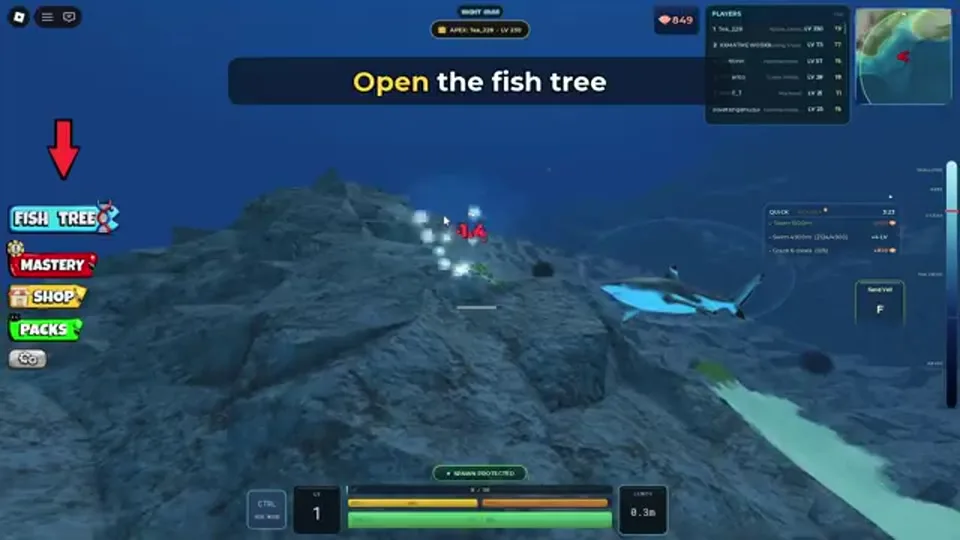 Open the fish tree tutorial prompt in DEVOUR Eat Fish
