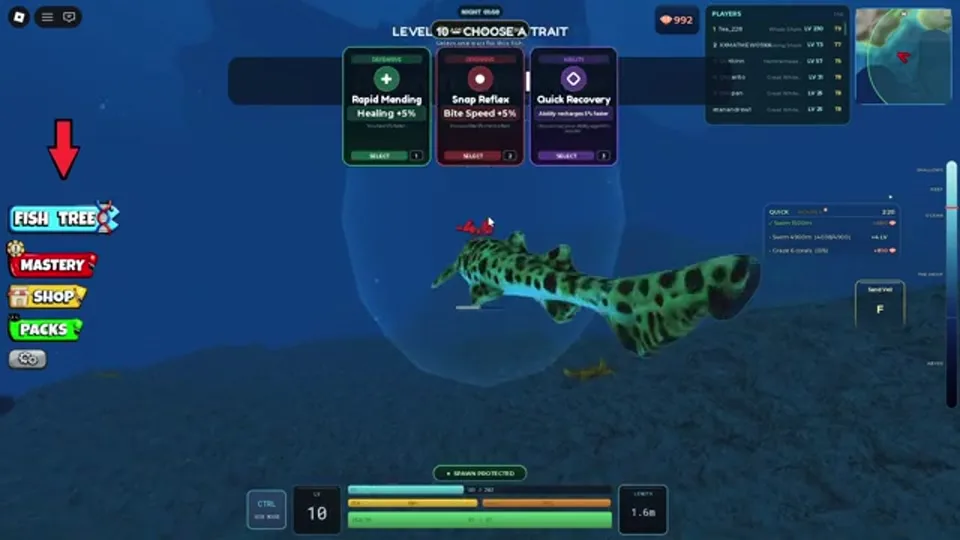 Level 19 Choose a Trait panel in DEVOUR Eat Fish gameplay